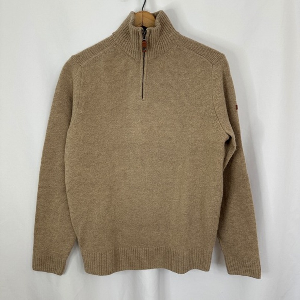 Ben Sherman Quarter Zip Sweater Pullover Ribbed Knit Wool Blend Beige Men Medium - Picture 2 of 13